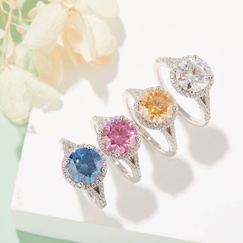 双臂圆包S925银镀白金MoissaniteWomen's Ring3.0ctD级